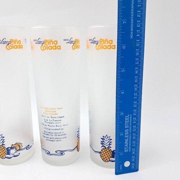 Vintage Coco López Piña Colada Glasses Set 3 Frosted Recipe Tiki Barware 12 OZ - Picture 5 of 5